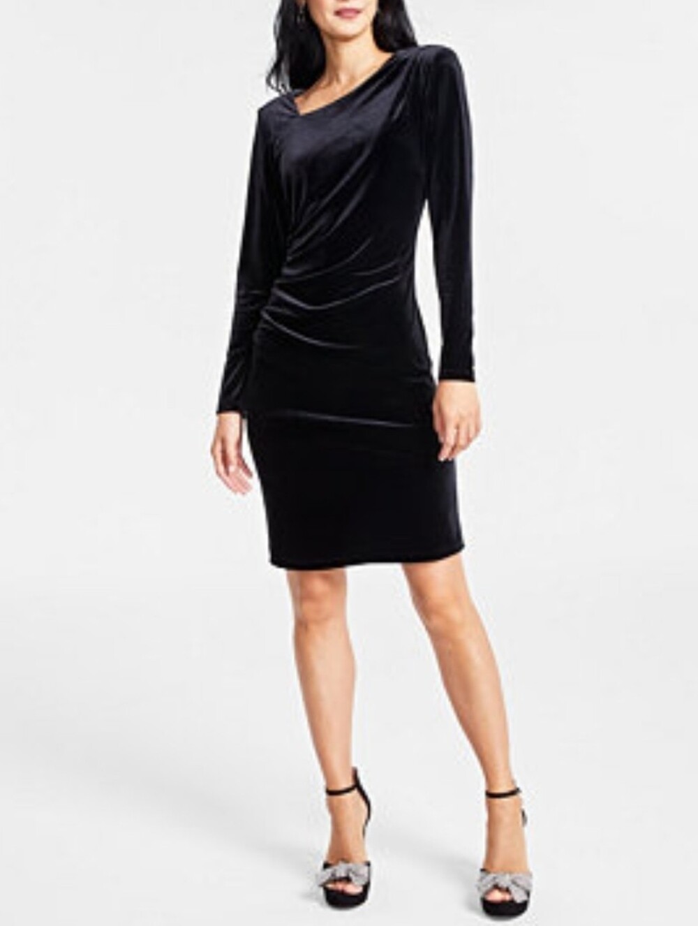 INC International Concepts Black Velvet Long-Sleeve Sheath Dress New